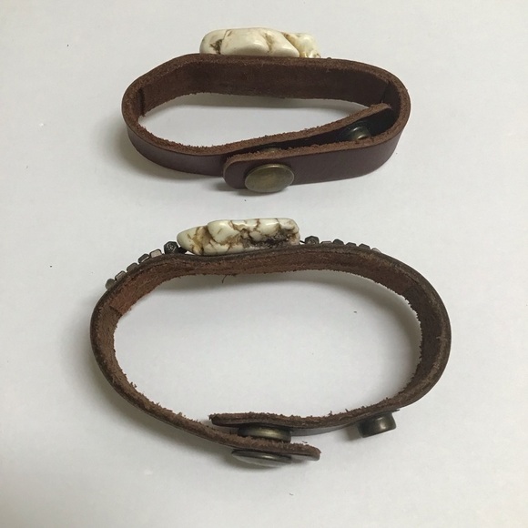 Leather Bracelet Snap Cuff Howlite Beads Closure Adjusts Boho Made In Mexico NEW - Picture 5 of 12